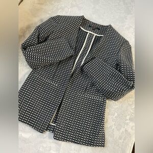 New Brooks Brothers Navy Blue White Open Front Cotton Blazer Women Size OP